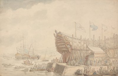 The Launching of H.M.S. Hibernia 1804 by Thomas Rowlandson